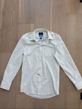 Stafford Cream Shirt with Brown Pinstripes - Long Sleeve Dress Shirt